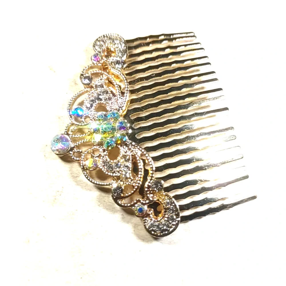 Glamorous Hair Comb Rose Gold Rhinestones Metal Feminine Party